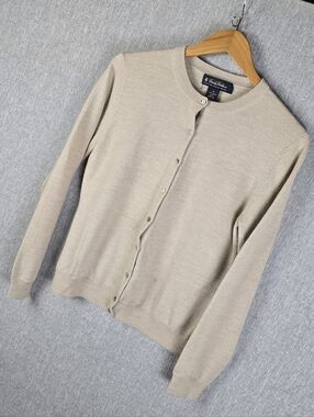 Brooks Brothers 100% Merino Wool Cardigan Sweater Cream Womens Sz M